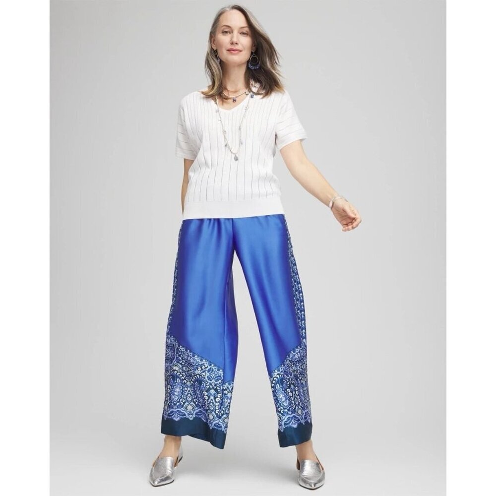 Chico’s Paisley Women's 4 US 20-22 Drawstring Wide Leg Pants - Picture 2 of 7